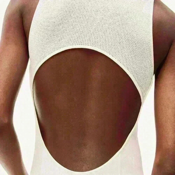 H&M collection open back rib knitted dress in cream color - Picture 6 of 8